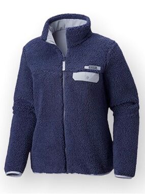 Columbia Navy Sherpa Fleece Jacket with Light Gray Trim